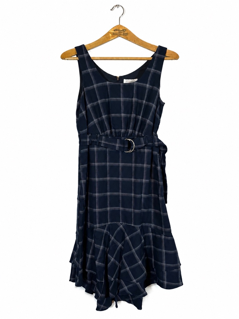 Great Jones Plaid Midi Dress Belted Medium Preppy Flare Academia Office Career